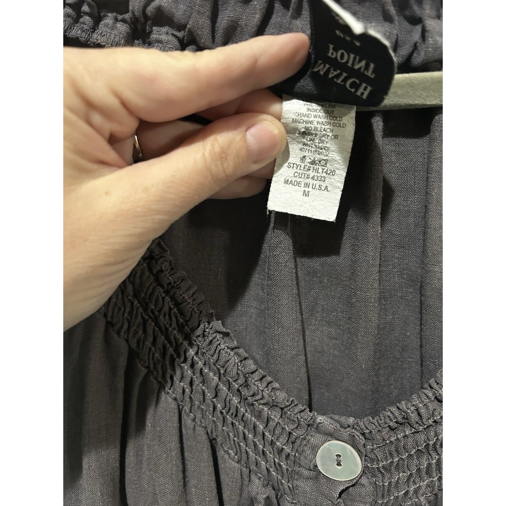 Match Point Grey Ruffled Linen Button Front Shirt Top Sz M Boho Fairy - Picture 3 of 4